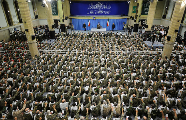 Ayatollah Khamenei addresses Basij commanders in Tehran.